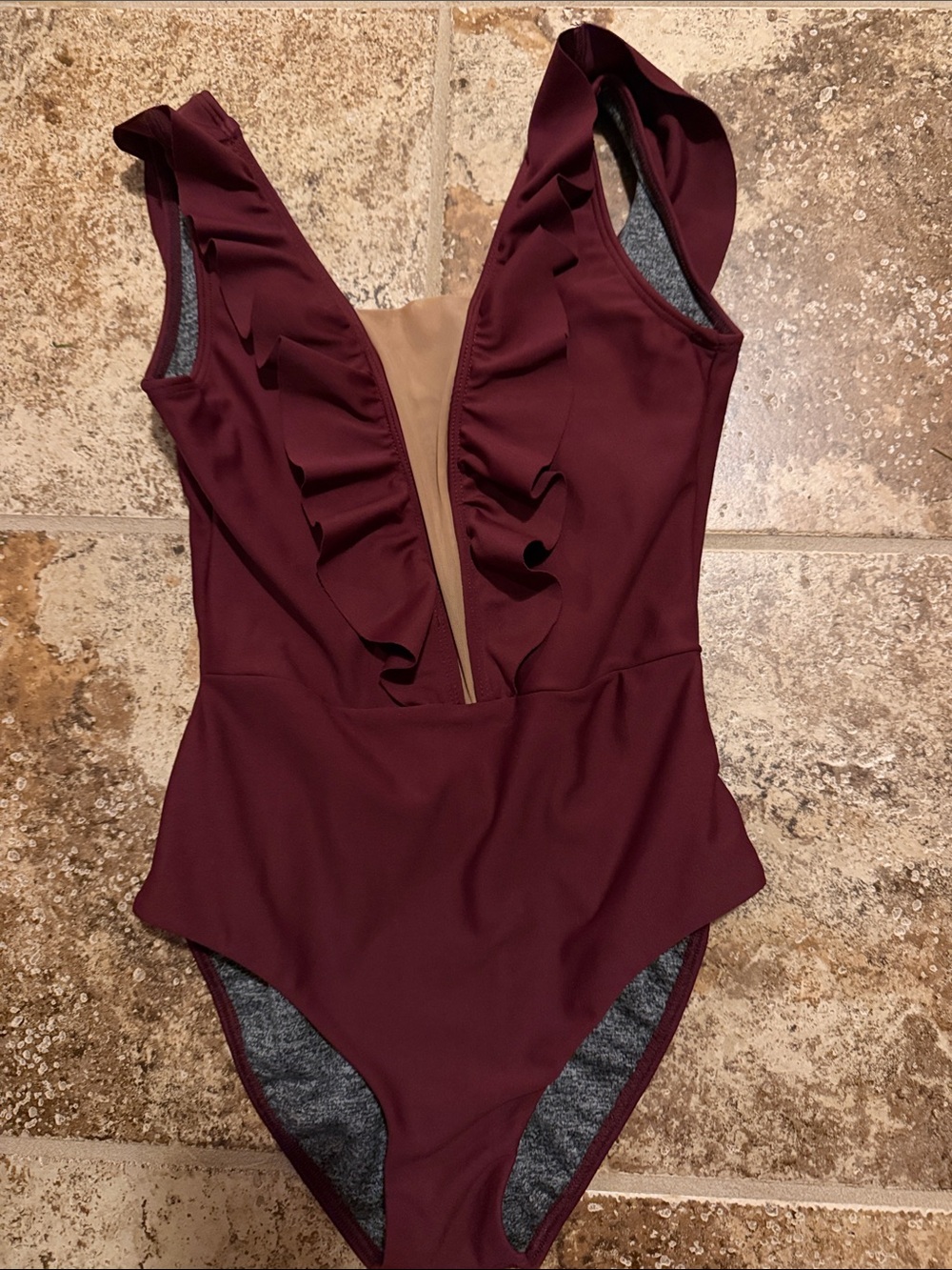 Women Burgundy Ruffle leotard